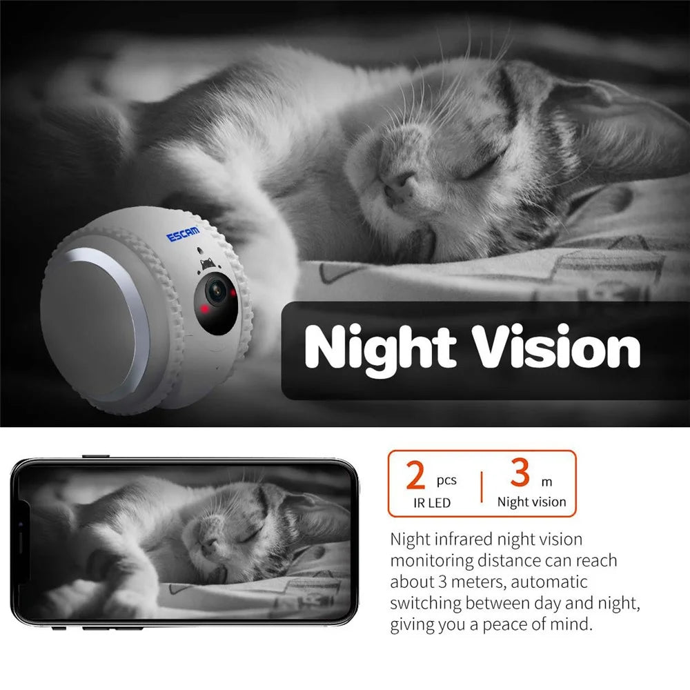 ESCAM QF011 2MP Smart Pet Robot Camera Night Version Tumbler Design Cat Dog Tracking Camera - US Plug - 4