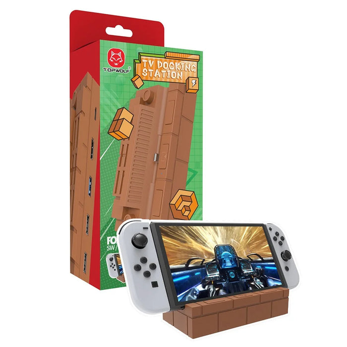 TOPWOLF HS-SW480 For Nintendo Switch / Switch OLED Game Console Charging Dock TV Video Converter Base Game Card Holder - Coffee - 7