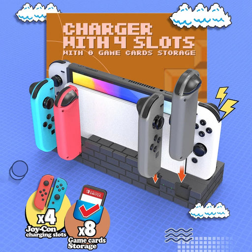 TOPWOLF HS-SW488 For Nintendo Switch / Switch OLED Joy-Con Controllers Charging Dock Game Card Holder - Brick Red - 2