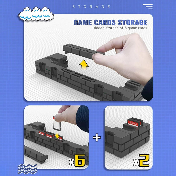 TOPWOLF HS-SW488 For Nintendo Switch / Switch OLED Joy-Con Controllers Charging Dock Game Card Holder - Brick Red - 3