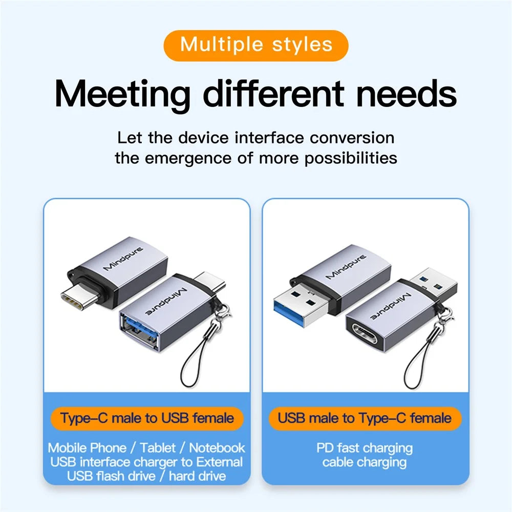 MINDPURE USB 3.2 Gen2 / Type-C Mini Converter OTG Adapter with Anti-Loss Lanyard - AD56 / Type-C to USB - 3