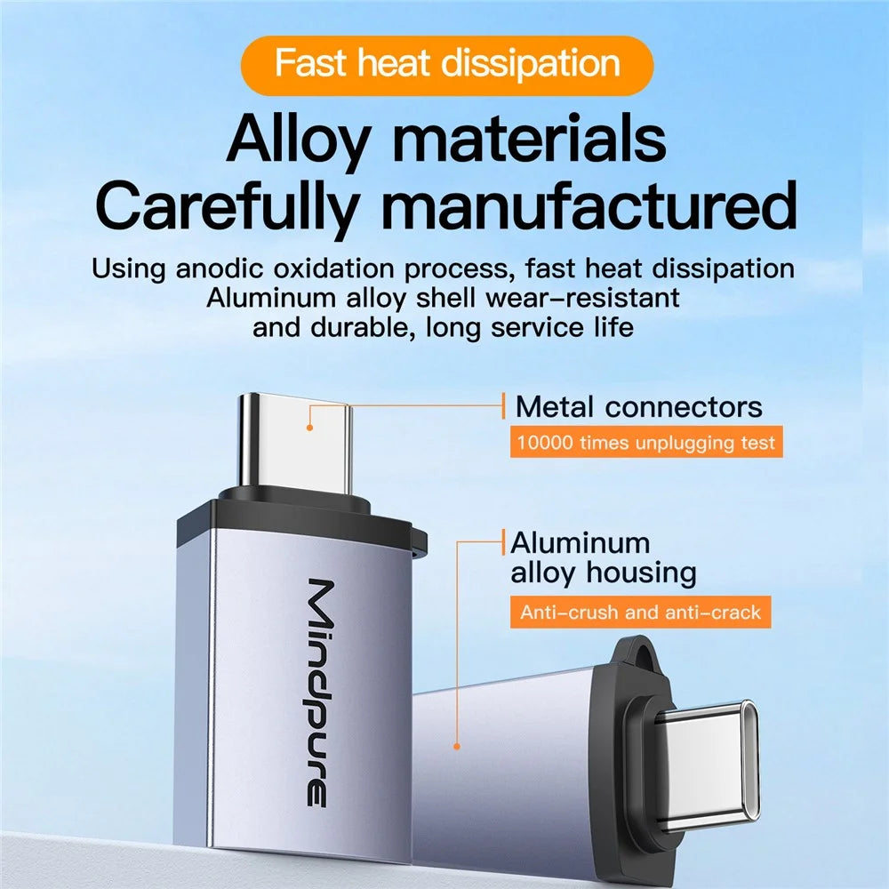 MINDPURE USB 3.2 Gen2 / Type-C Mini Converter OTG Adapter with Anti-Loss Lanyard - AD56 / Type-C to USB - 4