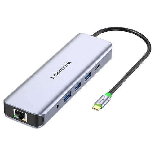 MINDPURE HU012 11-in-1 Multi-Function Docking Station Laptop USB-C Hub, USB3.0x3+3.5mm AV+PD+HDx2+VGA+SD+TF+RJ45 - 1