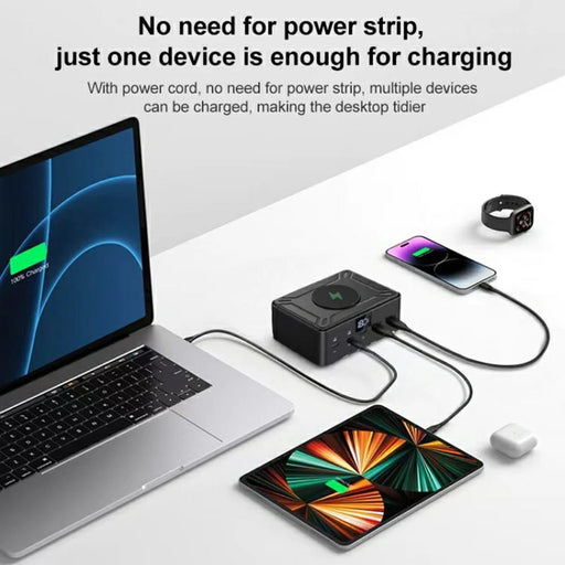 818D Digital Display 3 Type-C + 2 USB 190W High Power Desktop Charger Support Qi Wireless Charging - US Plug - 2