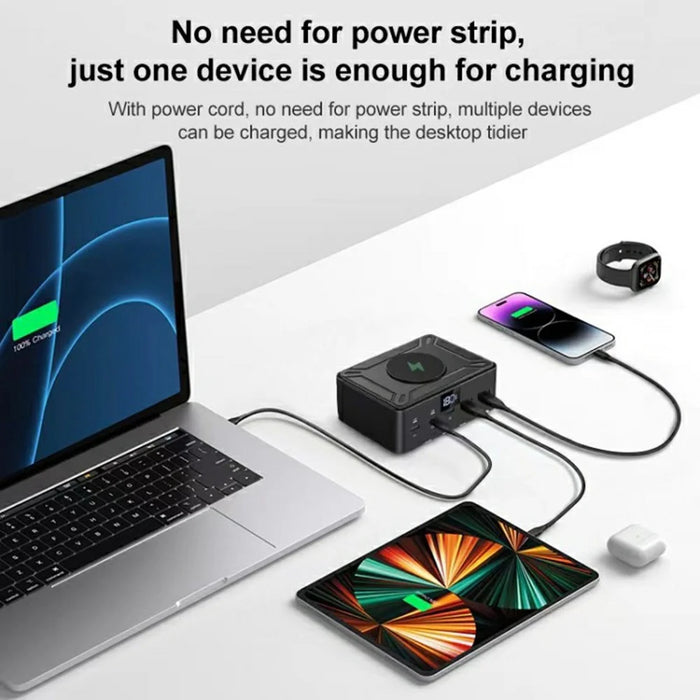 818D Digital Display 3 Type-C + 2 USB 190W High Power Desktop Charger Support Qi Wireless Charging - US Plug - 2