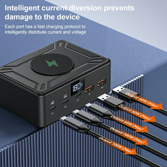 818D Digital Display 3 Type-C + 2 USB 190W High Power Desktop Charger Support Qi Wireless Charging - US Plug - 5
