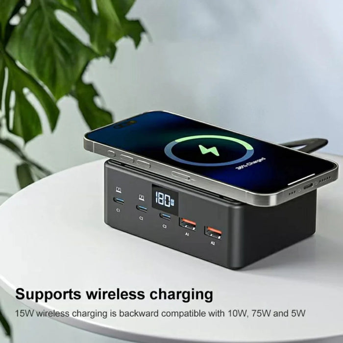 818D Digital Display 3 Type-C + 2 USB 190W High Power Desktop Charger Support Qi Wireless Charging - US Plug - 6