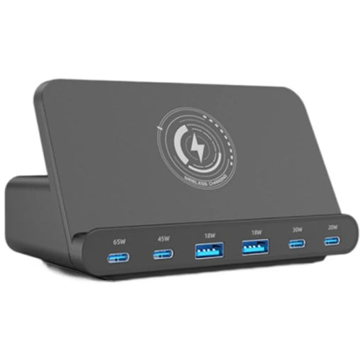 818D 160W 4 Type-C + 2 USB Portable GaN Desktop Charger Support Qi Wireless Charging - US Plug - 1