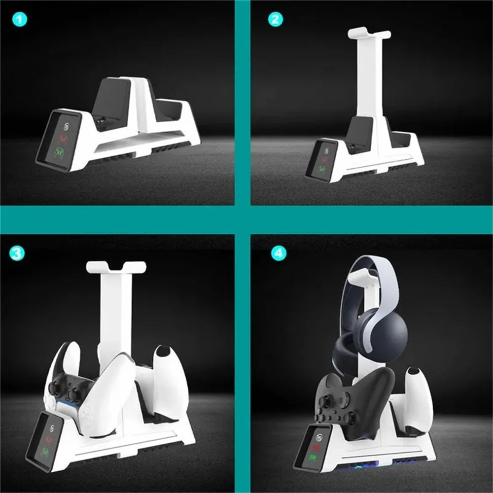 JYS-P5113 Dual USB Charging Station Dock with Headphone Hanger Holder for Sony Playstation 5 Controller - 6