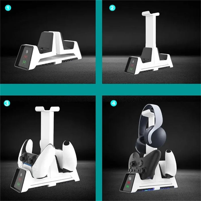 JYS-P5113 Dual USB Charging Station Dock with Headphone Hanger Holder for Sony Playstation 5 Controller - 6