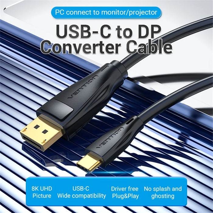 VENTION CGYBH CGY Series 2m Type-C to DP Cable 8K USB-C to DisplayPort Adapter Screen Synchronization for Laptop PC - 3