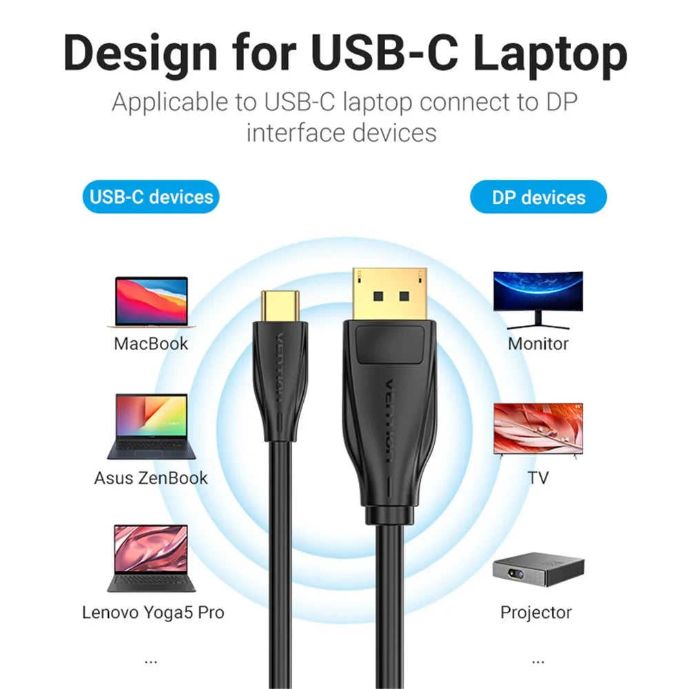 VENTION CGYBF CGY Series 1m Type-C to DP Cable 8K USB-C to DisplayPort Adapter Screen Synchronization for Laptop PC - 7