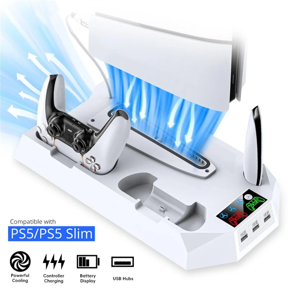 DATA FROG For Sony PS5 Slim /  PlayStation 5 Optical Drive / Digital Version Game Console Cooling Stand Charging Base - White - 2