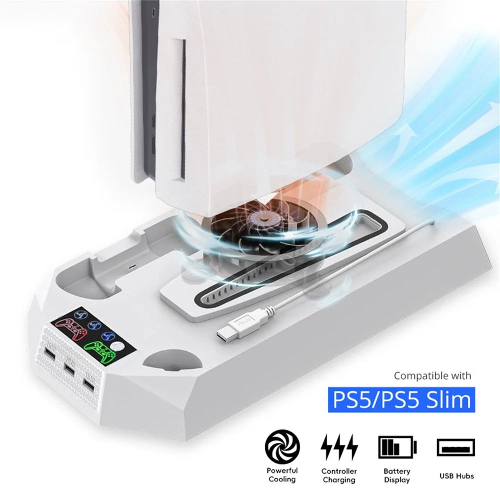 DATA FROG For Sony PS5 Slim /  PlayStation 5 Optical Drive / Digital Version Game Console Cooling Stand Charging Base - White - 3