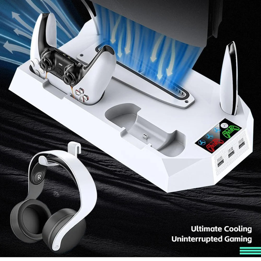 DATA FROG For Sony PS5 Slim /  PlayStation 5 Optical Drive / Digital Version Game Console Cooling Stand Charging Base - White - 5
