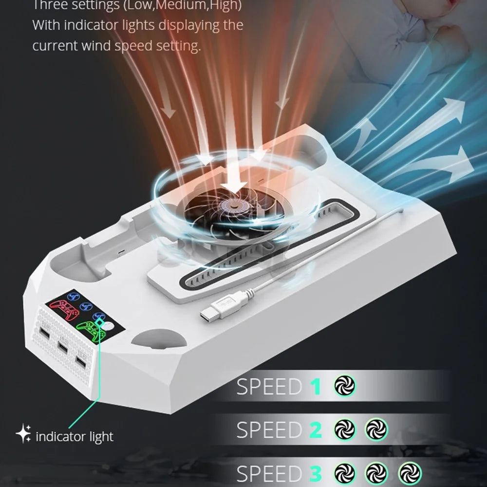 DATA FROG For Sony PS5 Slim /  PlayStation 5 Optical Drive / Digital Version Game Console Cooling Stand Charging Base - White - 6