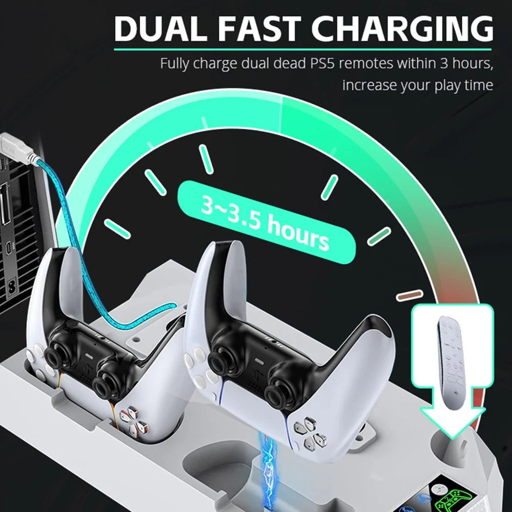 DATA FROG For Sony PS5 Slim /  PlayStation 5 Optical Drive / Digital Version Game Console Cooling Stand Charging Base - White - 7