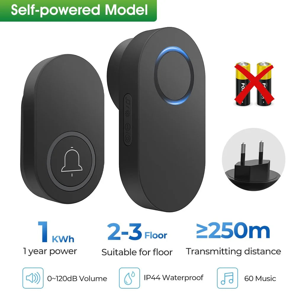 ML008-B-11EU 60 Melodies Wireless Self-Powered Doorbell Ring EU Plug / Black, 1 Transmitter + 1 Receiver - 2