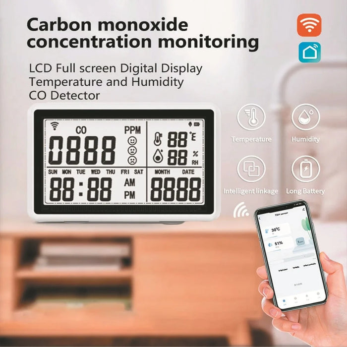 Tuya WiFi 3-in-1 Carbon Monoxide Temperature Humidity Detector CO Alarm Device - 2