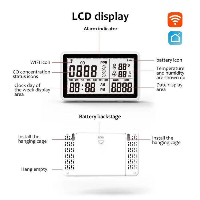 Tuya WiFi 3-in-1 Carbon Monoxide Temperature Humidity Detector CO Alarm Device - 6