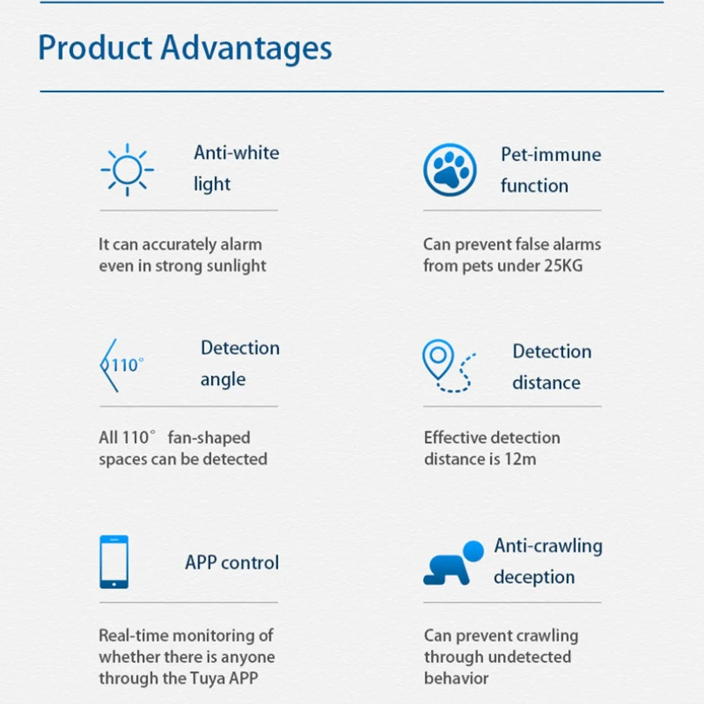 Tuya WiFi Motion Detector 25kg Pet Immune Sensor PIR Infrared Detector APP Remote Control Smart Home Security Alarm - 7
