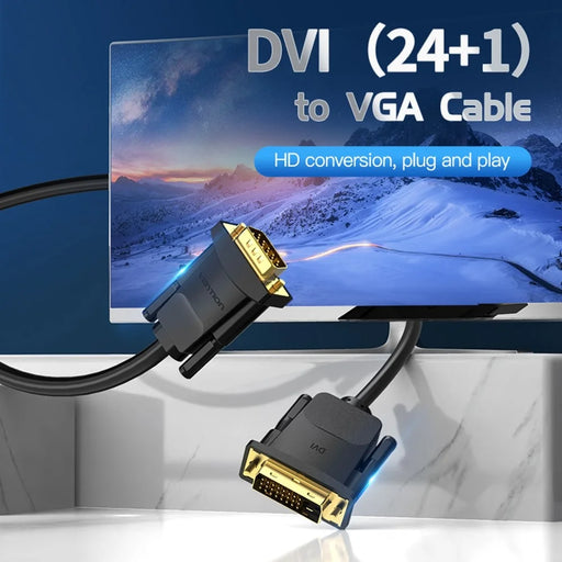 VENTION EABBG 1.5m 24+1 DVI to VGA Wire 1080P 60Hz Male to Male Gold Plated Adapter Cable - 2