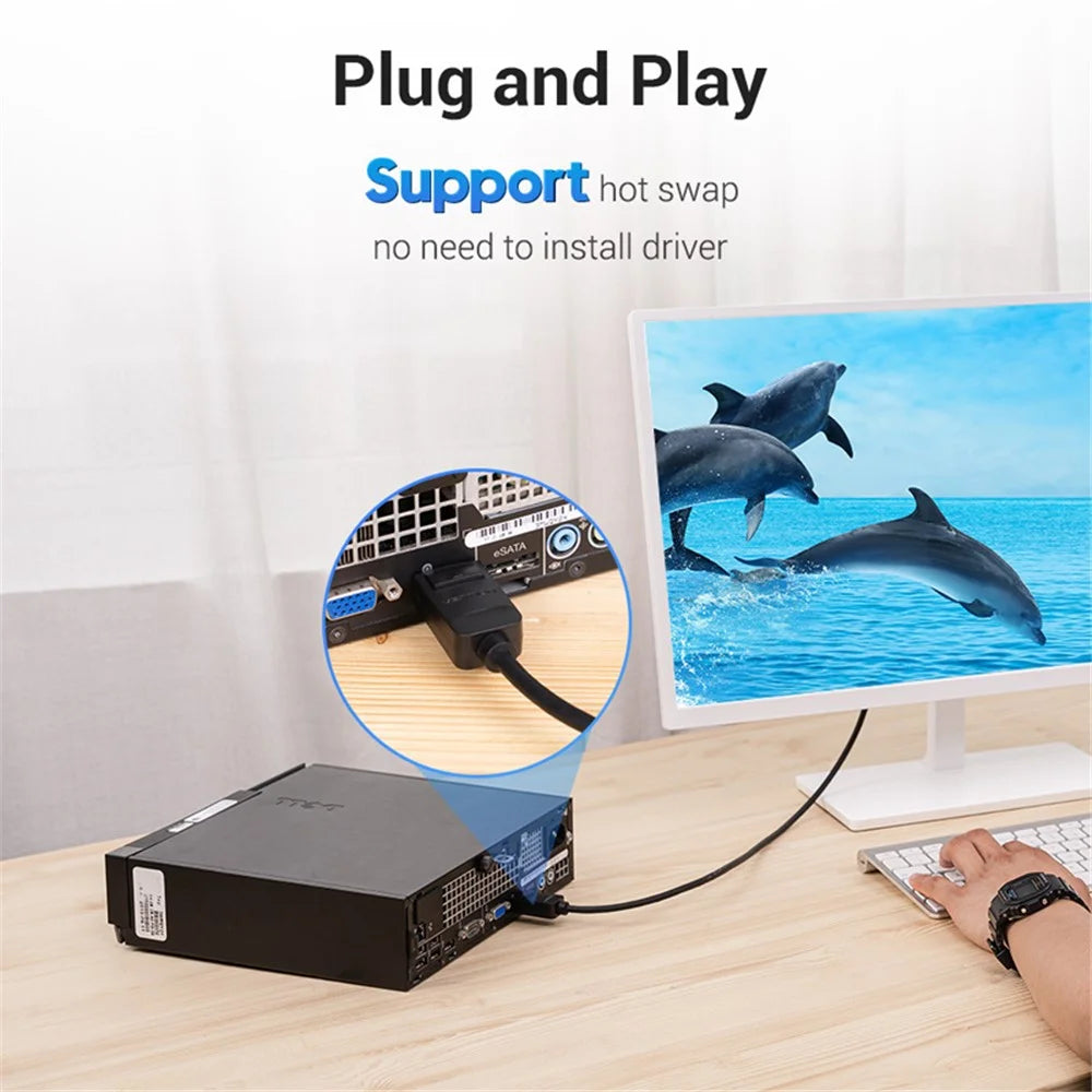 VENTION HAFBH 2m DP to DVI 24+1 Conversion Cable 1080P PVC HD Video Cord - Black - 7
