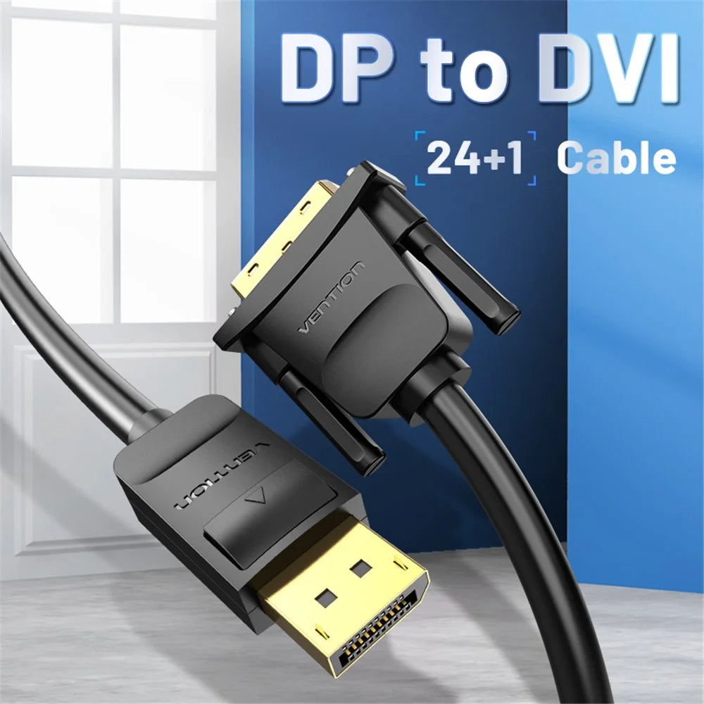 VENTION HAFBF 1m DisplayPort DP to DVI 24+1 Male to Male Cable 1080P / 60Hz Gold Plated Connector Wire - 2