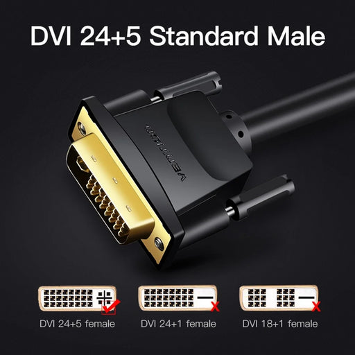 VENTION EACBI 3m 24+5 DVI to VGA Wire 1080P 60Hz Male to Male Gold Plated Adapter Cable - Black - 2