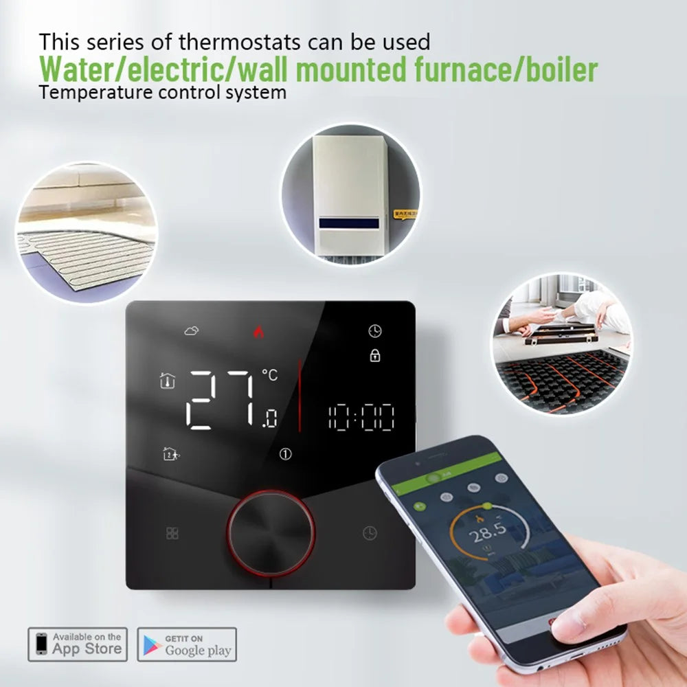 BHT-009GCLW Smart Tuya Thermostat Temperature Control Panel Boiler Sauna Room Digital Controller - Black - 4