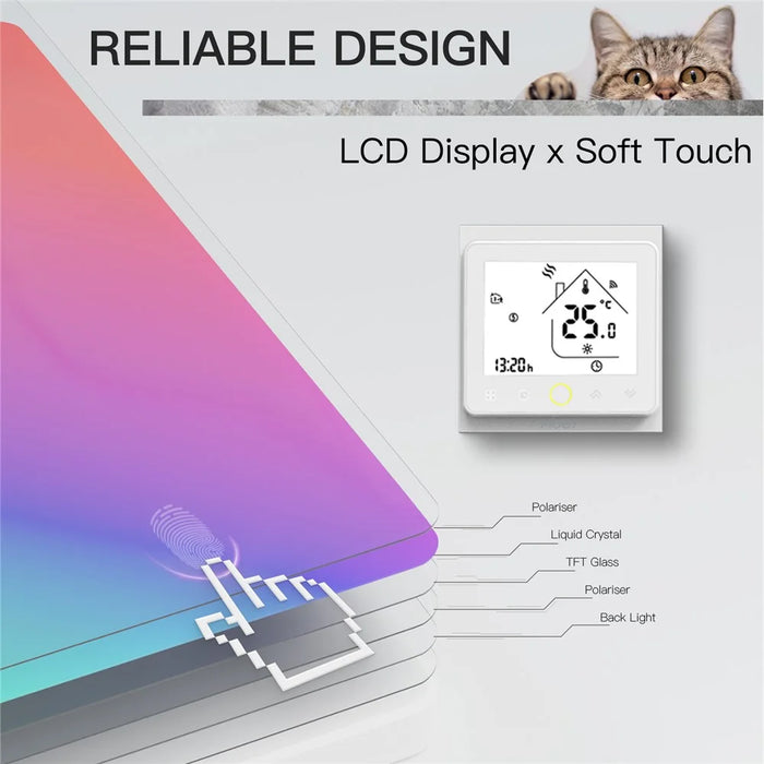 BHT-002 Water Floor Heating Temperature Controller Panel 3.0-inch LCD Touch Screen Smart Thermostat - Black - 3
