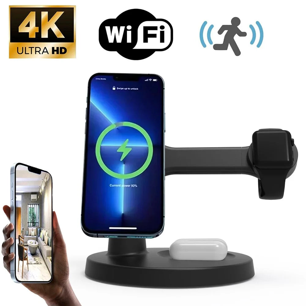 Magnetic Wireless Charger Motion Activated 4K WiFi Hidden Camera Spy Camera - Black - 6