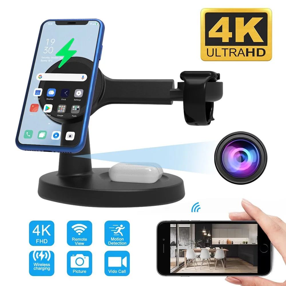 Magnetic Wireless Charger Motion Activated 4K WiFi Hidden Camera Spy Camera - Black - 7