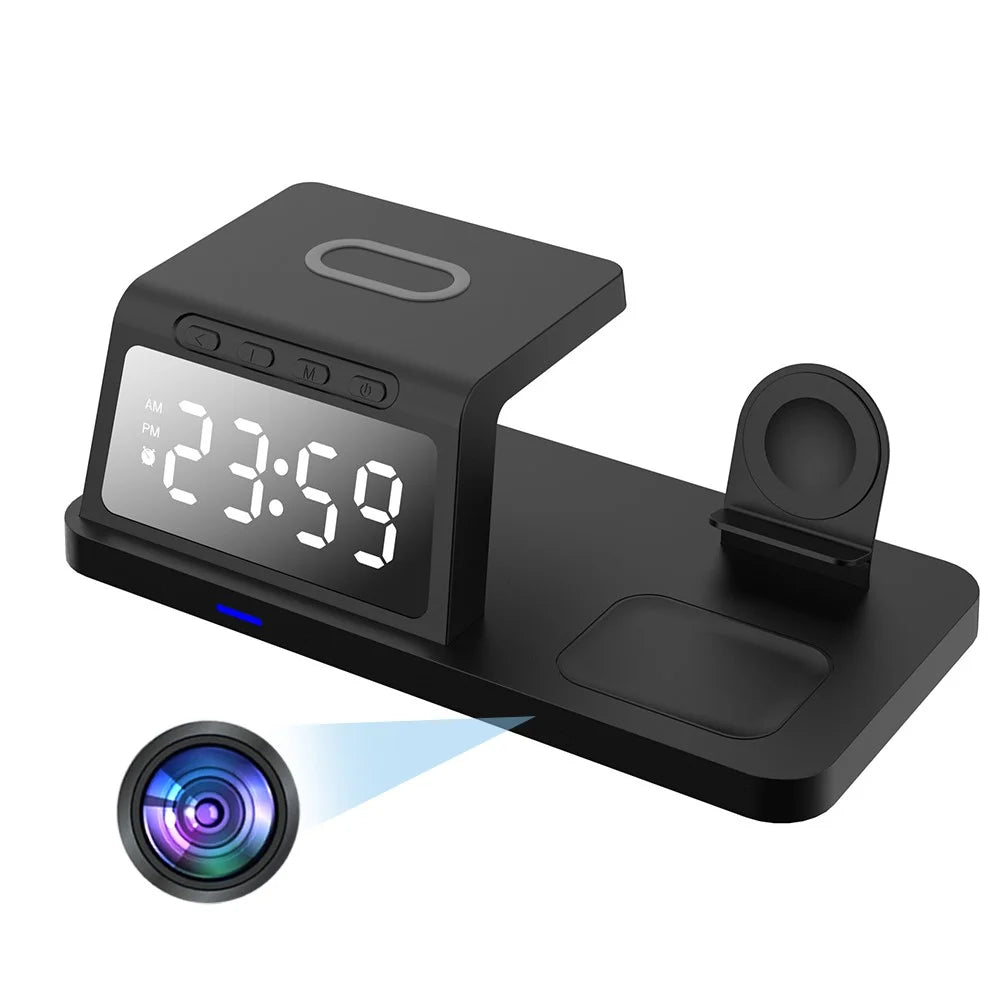 15W Wireless Charger Clock Alarm 4K WiFi Security Camera with Motion Detection - Black - 3