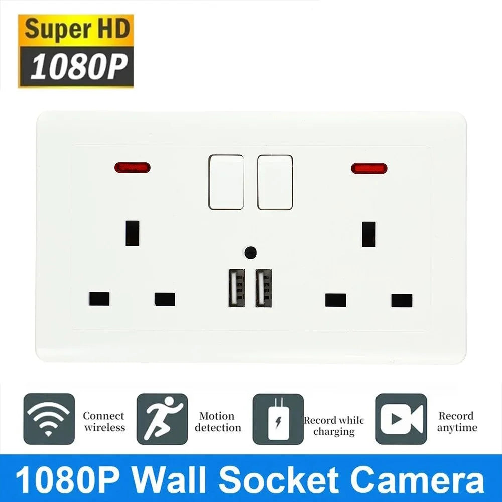 HD 1080P WiFi Camera Wall Socket Motion Detection Remote View Home Security Cam - White - 2