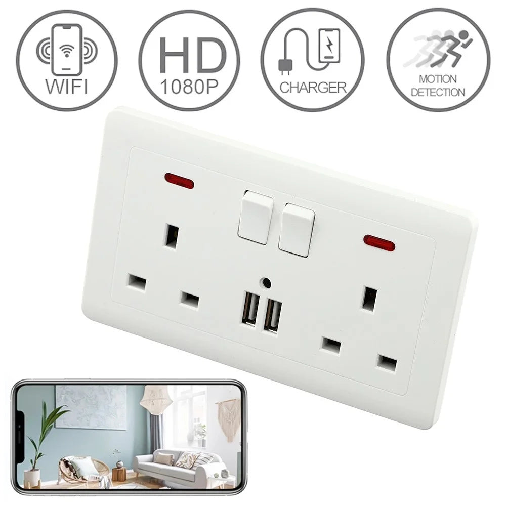 HD 1080P WiFi Camera Wall Socket Motion Detection Remote View Home Security Cam - White - 3