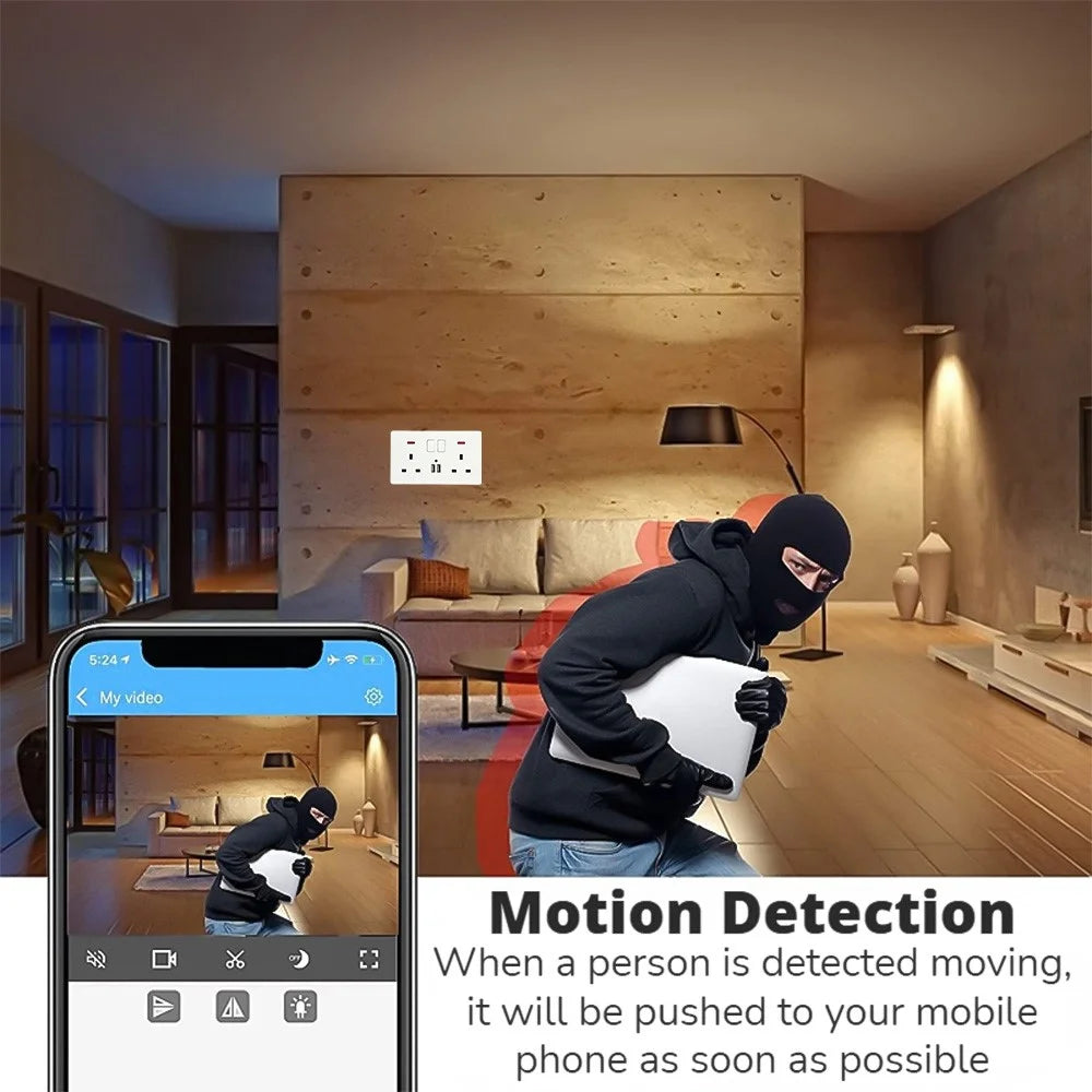 HD 1080P WiFi Camera Wall Socket Motion Detection Remote View Home Security Cam - White - 7
