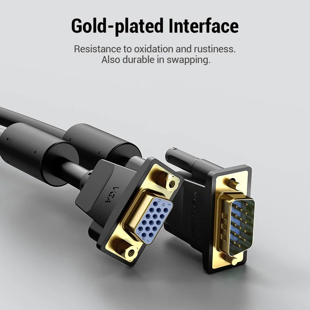 VENTION DAGBF 1m VGA Male to VGA Female Extension Cord 1080P 60Hz Gold Plated Adapter Cable - Black - 4