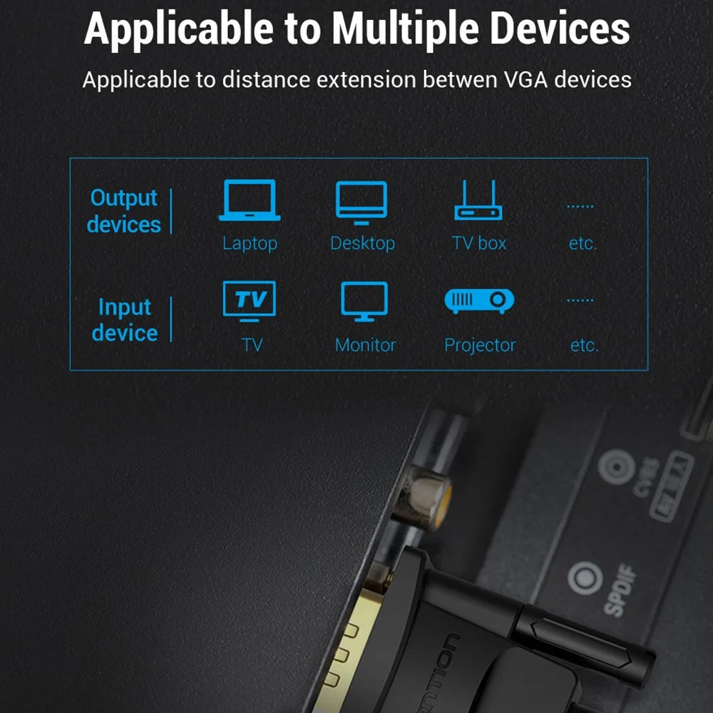 VENTION DAGBF 1m VGA Male to VGA Female Extension Cord 1080P 60Hz Gold Plated Adapter Cable - Black - 7