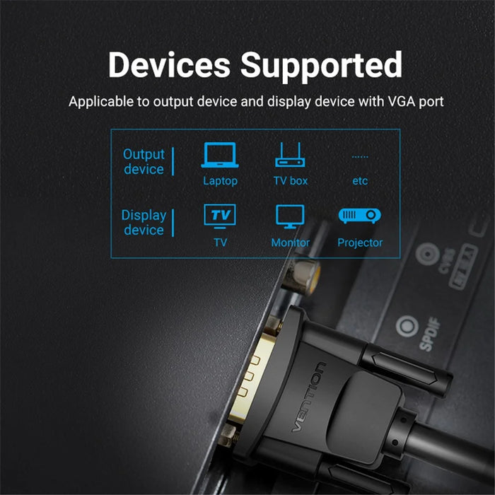 VENTION DAEBQ 20m 1080P 60Hz VGA 3+6 Male to Male Gold Plated Connector Cable - 7