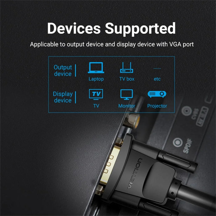 VENTION DAEBN 15m 1080P 60Hz VGA 3+6 Male to Male Gold Plated Connector Cable - 7