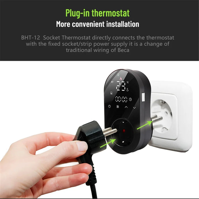 BHT12-EW-WIFI Smart WiFi Plug In Thermostat Temperature Controller Socket - Black / EU Plug - 4