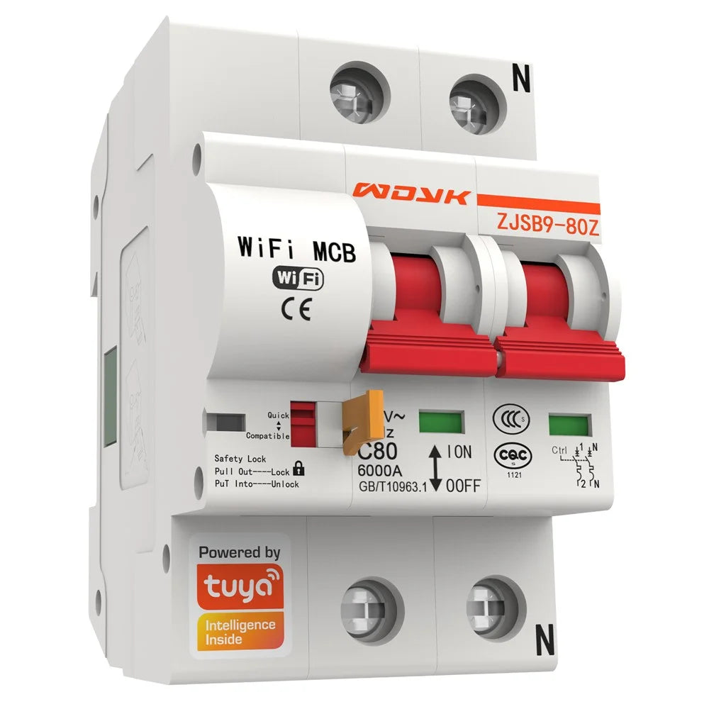 WDYK 10A - 80A 2P Tuya Smart WiFi Circuit Breaker Remote Control Intelligent Switch for Smart Home Automation - 10A - 3