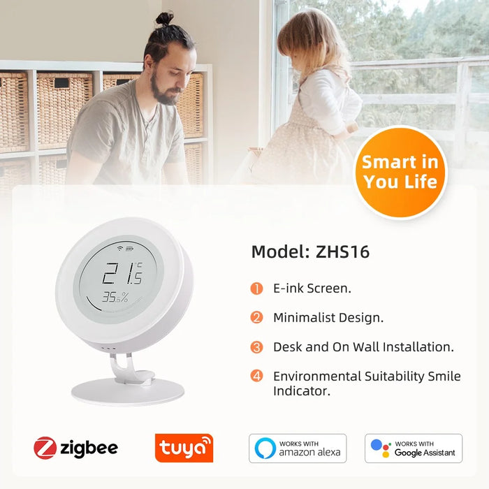 ZWHS16 Zigbee Home Smart Temperature Humidity Sensor E-Ink Display Screen App Remote Control - 3