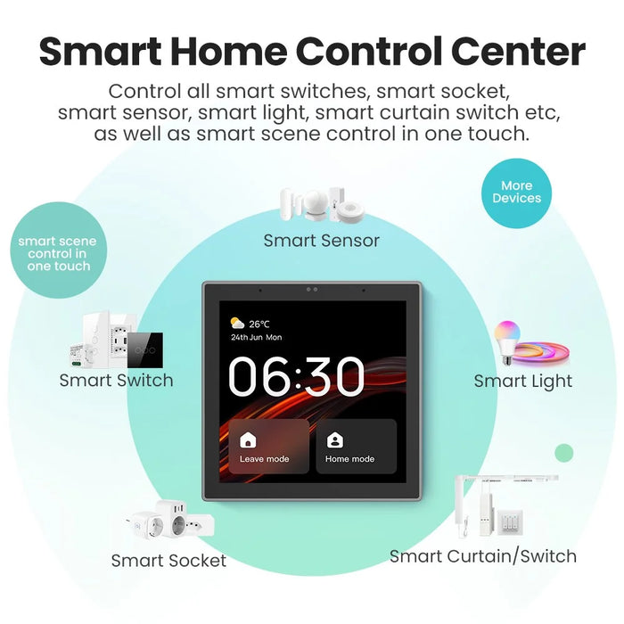 T6E Smart Home 4 Inch EU Standard Control Panel Zigbee Gateway Built-In Alexa Scene Panel - 2