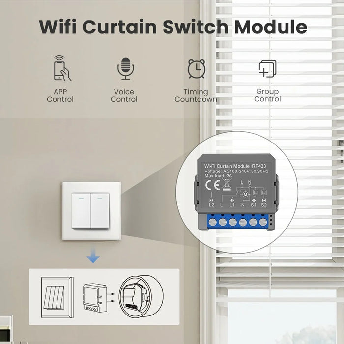 CSM16-RF-1 WiFi Curtain Switch Controller Module with RF433 Smart Blinds Control Tuya Smart Home Device - 2