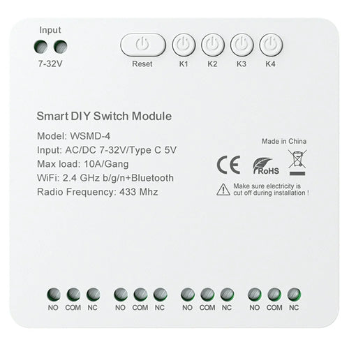 WSMD-4 Tuya Smart WiFi + RF 4 Channel Relay Smart Dly Switch Module for Home  /  Garage Door - AC  /  DC 7-32V - 1