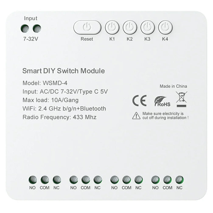 WSMD-4 Tuya Smart WiFi + RF 4 Channel Relay Smart Dly Switch Module for Home  /  Garage Door - AC  /  DC 7-32V - 1