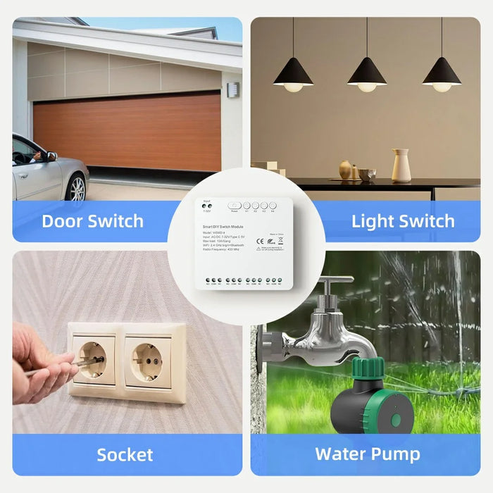 WSMD-4 Tuya Smart WiFi + RF 4 Channel Relay Smart Dly Switch Module for Home  /  Garage Door - AC  /  DC 7-32V - 7
