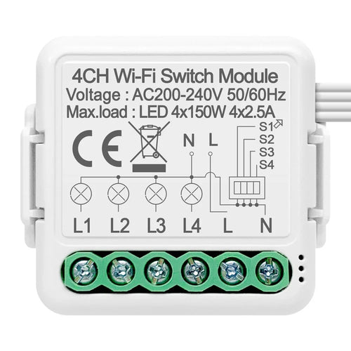 N-WSM01 4 Channels WiFi Smart Switch Module Remote Control Mini Circuit Breaker - 1
